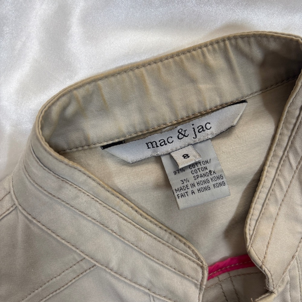 y2k Mac & Jac Utility Jacket Tan Good Grommet Multi Pocket Zip Up Cotton Size 8 - Picture 4 of 6